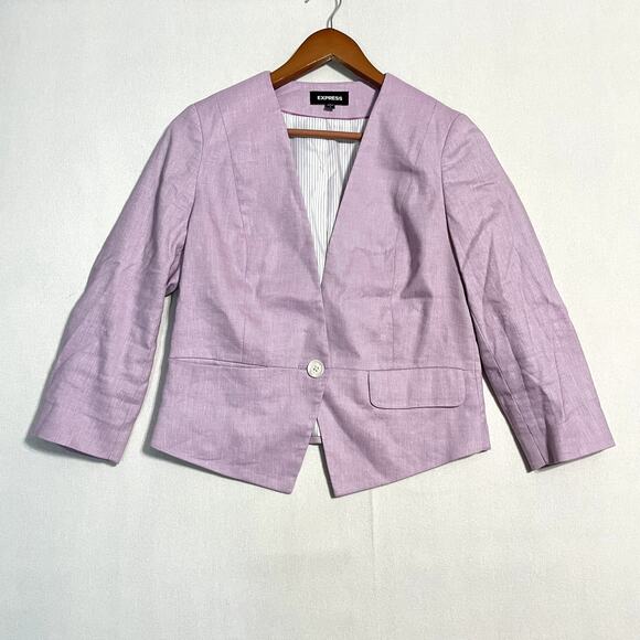 Express Women's Lilac Linen Blend Single Button Blazer Jacket - Size 6 - Picture 2 of 8